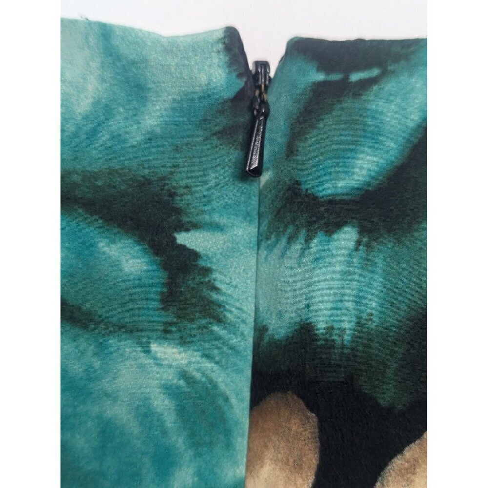 Valerie Stevens 100% Silk Green Blue Floral Cross V-Neck Dress Women's Size 12 - Picture 5 of 6